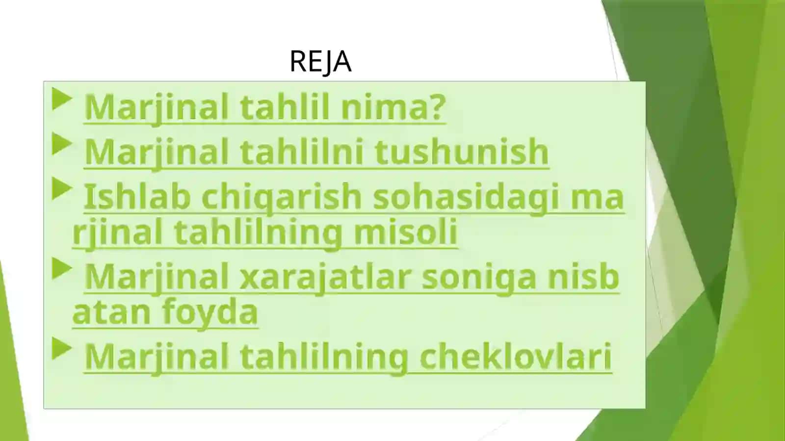 Moliyaviy va operatsion tizimda marjinal tahlil 2
