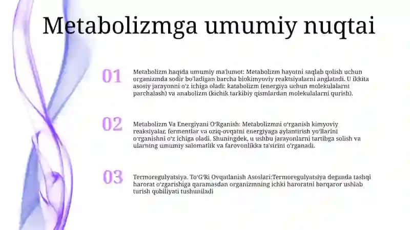 Metabolizm Va Energiyani OʻRganish. Termoregulyatsiya. ToʻGʻRi Ovqatlanish Asoslari 2