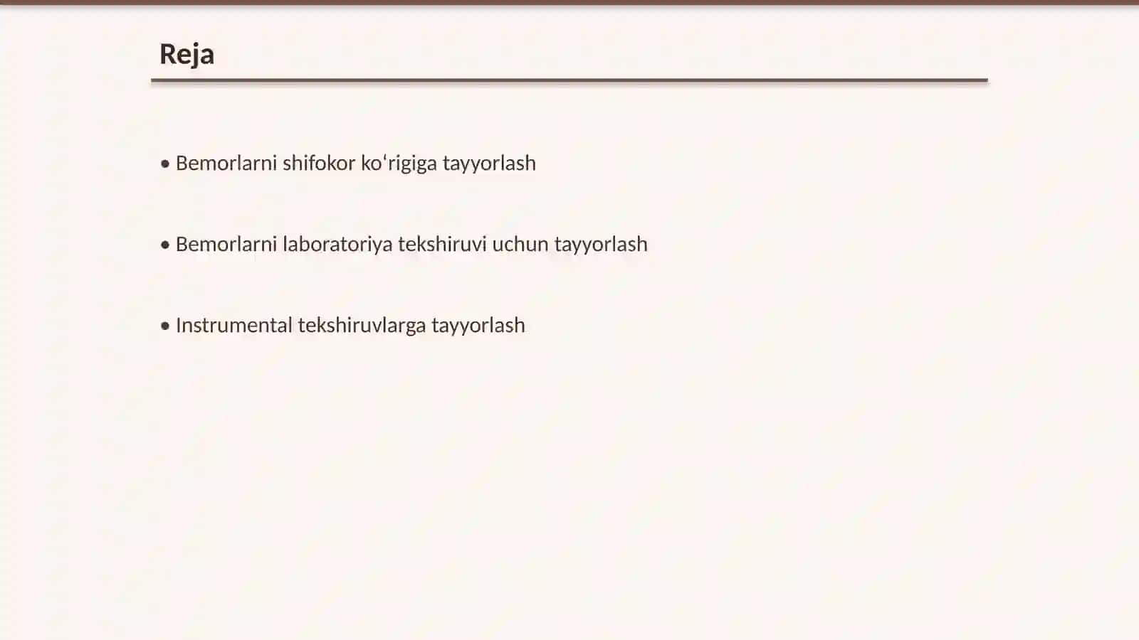 Bemorlarni shifokor koʻrigiga va instrumental tekshiruvlarga tayyorlash 2