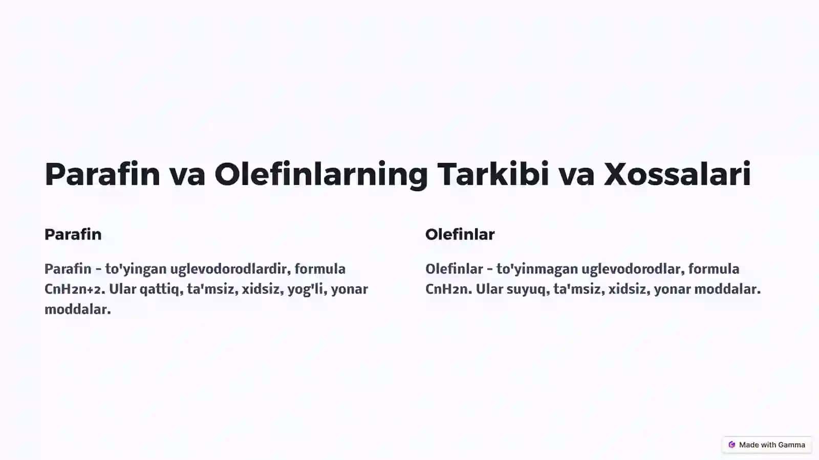 Dori Preparatlari Parafin va Olefin Asosida 2