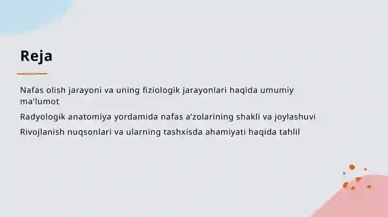 Nafas olish jarayoni. Nafas a’zolarining rentgenanatomiyasi va rivojlanish nuqsonlari. 2