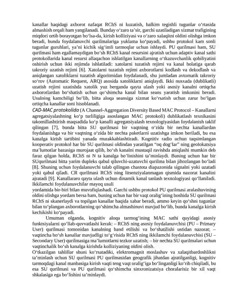 Kognitiv radio tarmoqlar uchun mac sathi protokollarini tahlil qilish 2