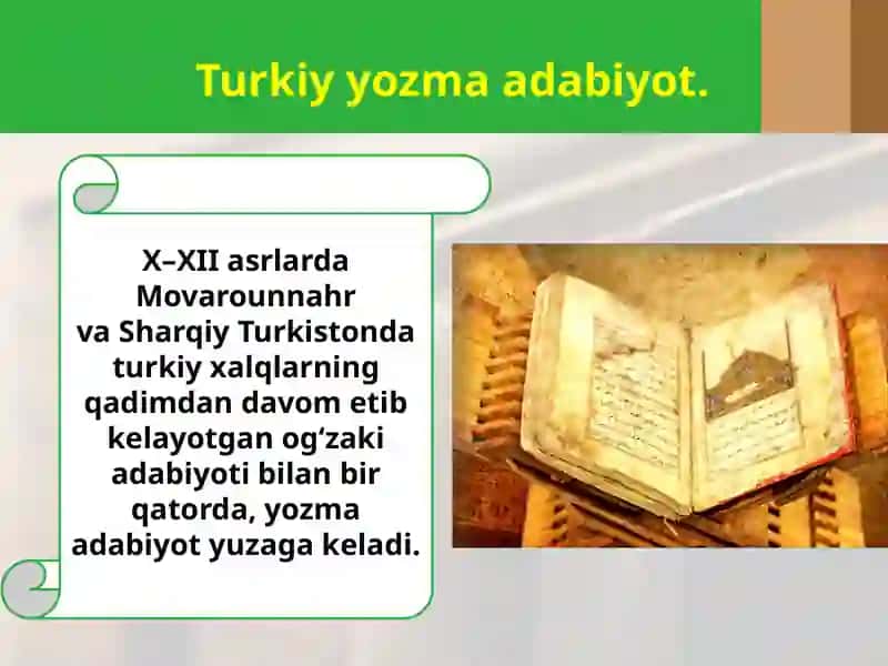 Qadimgi turkiy o'zaki adabiyot miqyasidagi turkiy ozma adabiyot 2