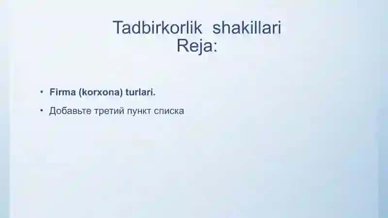 Tadbirkorlik  shakillari 2