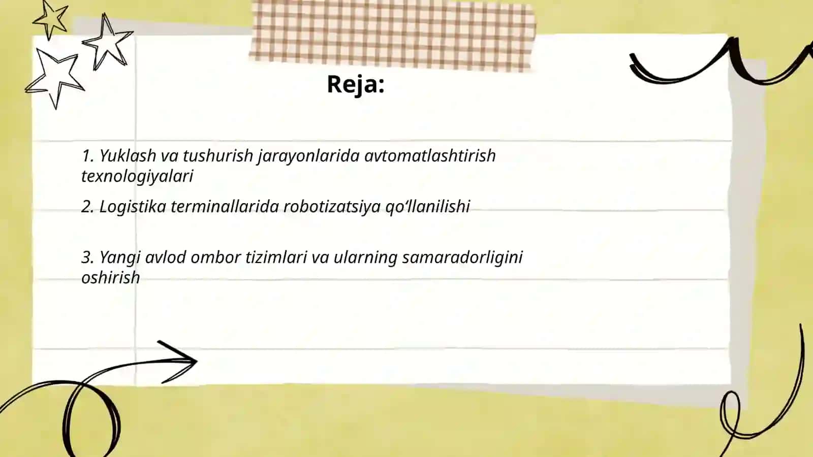 Yuklash va tushurish yuklarini tashishda terminal va logistika texnologiyasi 2