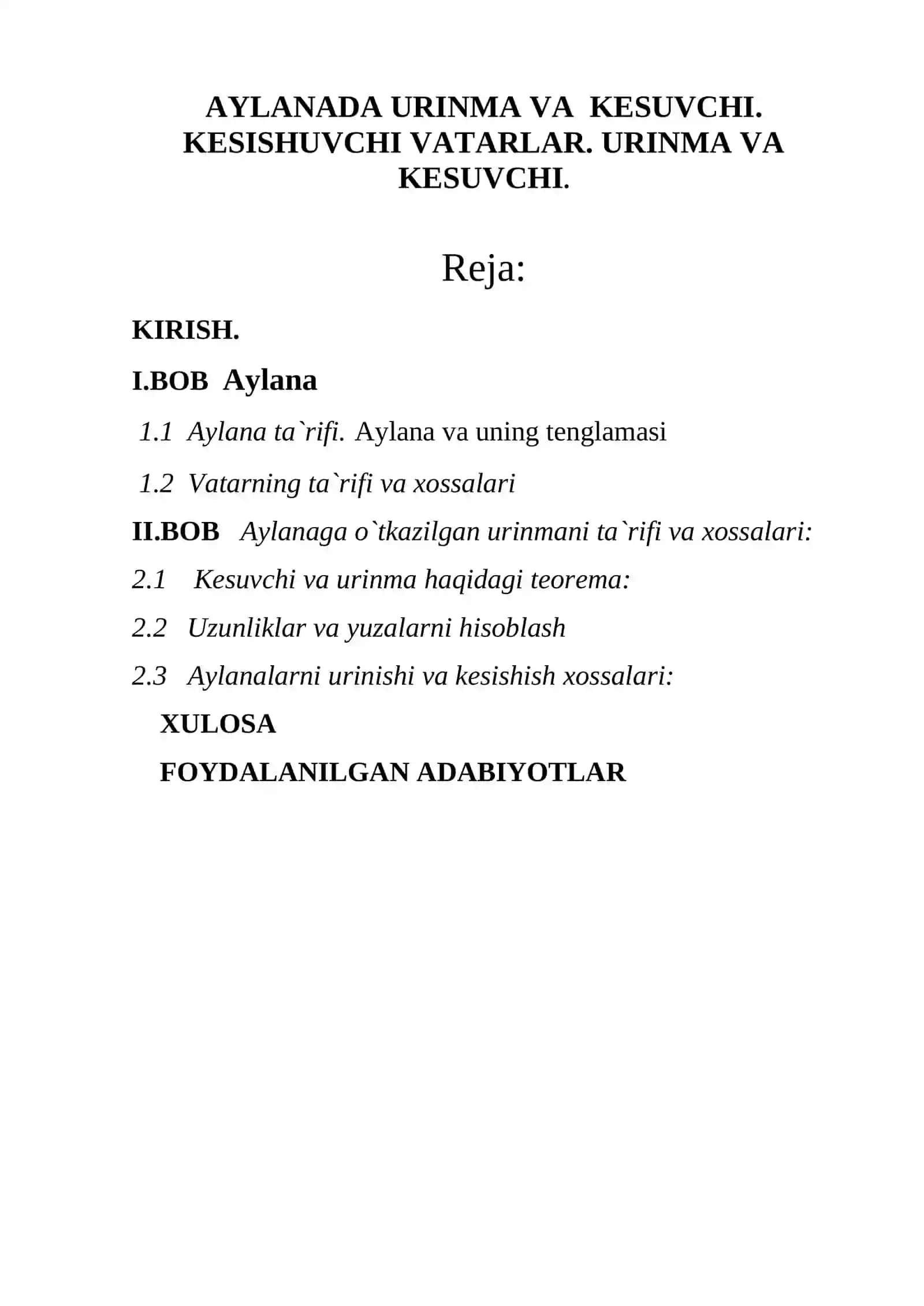 ELEMENTAR MATIMATIKA (GEOMETRIYA) FANIDAN KURS ISHI 2