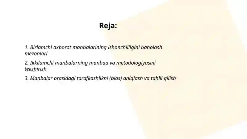 Birlamchi va ikkilamchi axborot manbalarini tanqidiy tahlil qilish 2