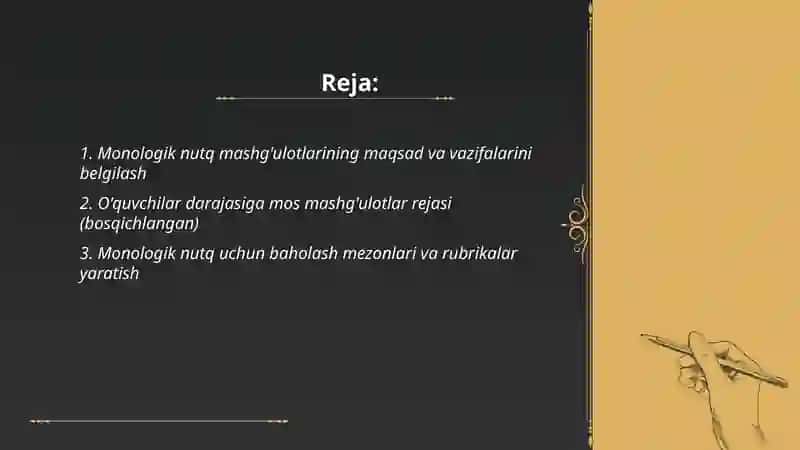 Monologik nutqni rivojlantirish bo'yicha mashg'ulotlarni loyihalashtirish 2