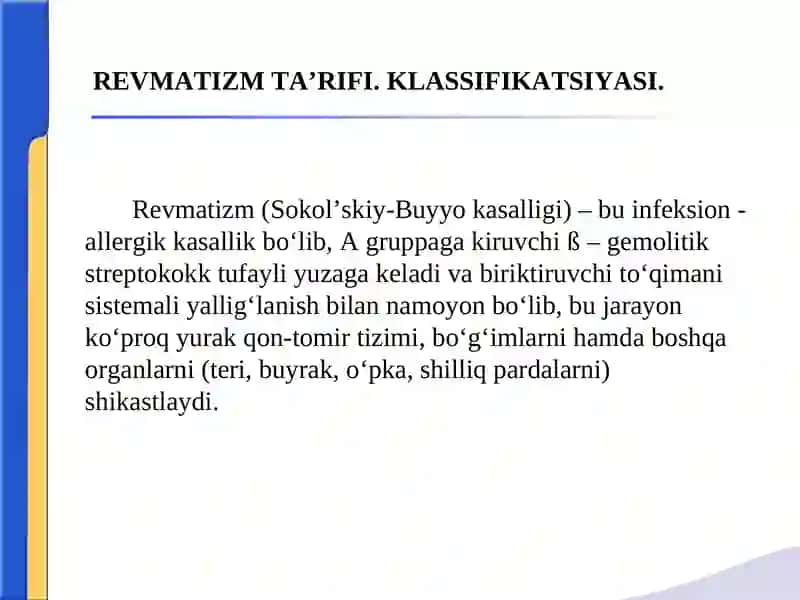 REVMATIZM.MITRAL KLAPAN YETISHMOVCHILIGI.CHAP ATRIOVENTRIKULYAR TESHIK STENOZІ. 2