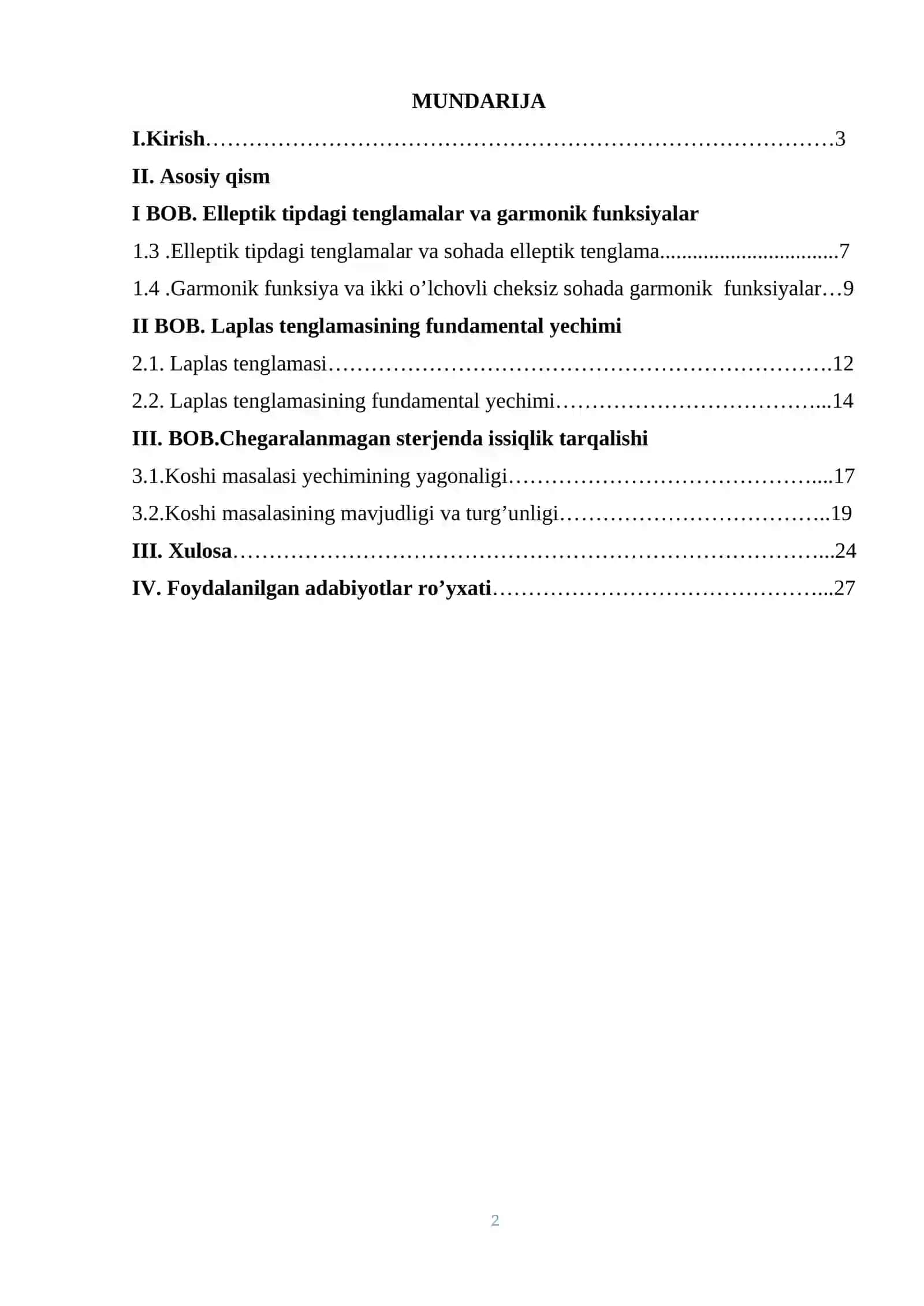 Elliptik tipdagi tenglamalar.Garmonik funksiyalar.Laplas tenglamasining fundamental yechimi 2