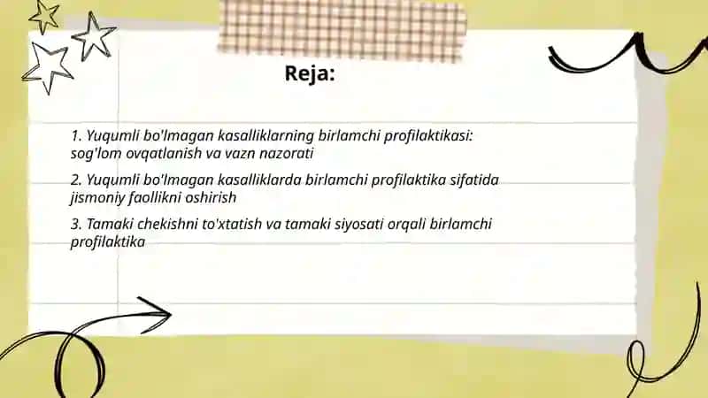 Yuqumli bo'lmagan kasalliklarning birlamchi, ikkilamchi, uchlamchi profilaktikasi 2