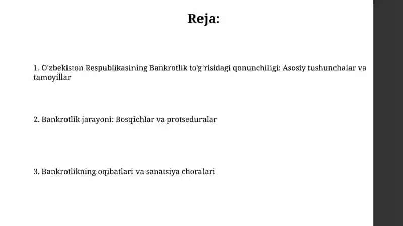 O'zbekiston Respublikasi bankrotlik togrisidagi qonuni 2