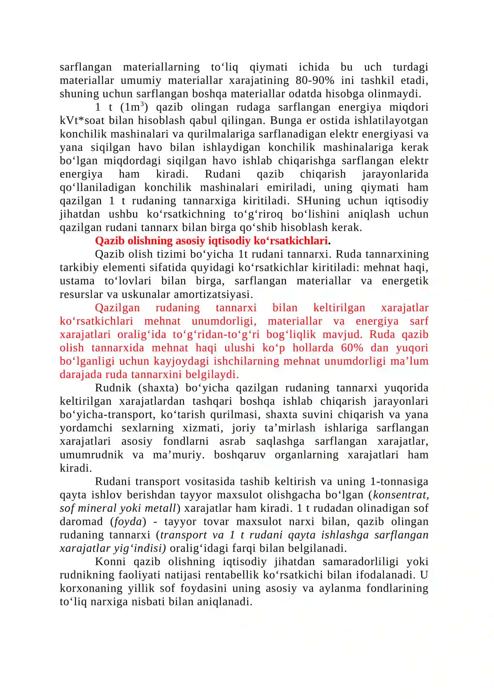 Ruda konlarini qazib olish tizimining samaradorlik ko‘rsatkichlari 2
