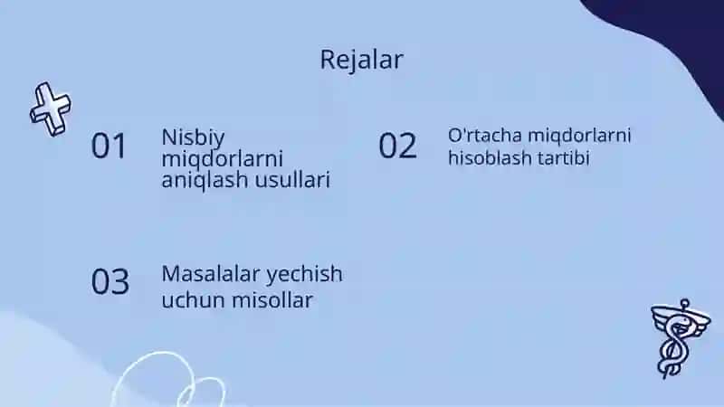 Nisbiy va o’rtacha miqdorlarni xisoblash bo‘yicha masalalar yechish 2