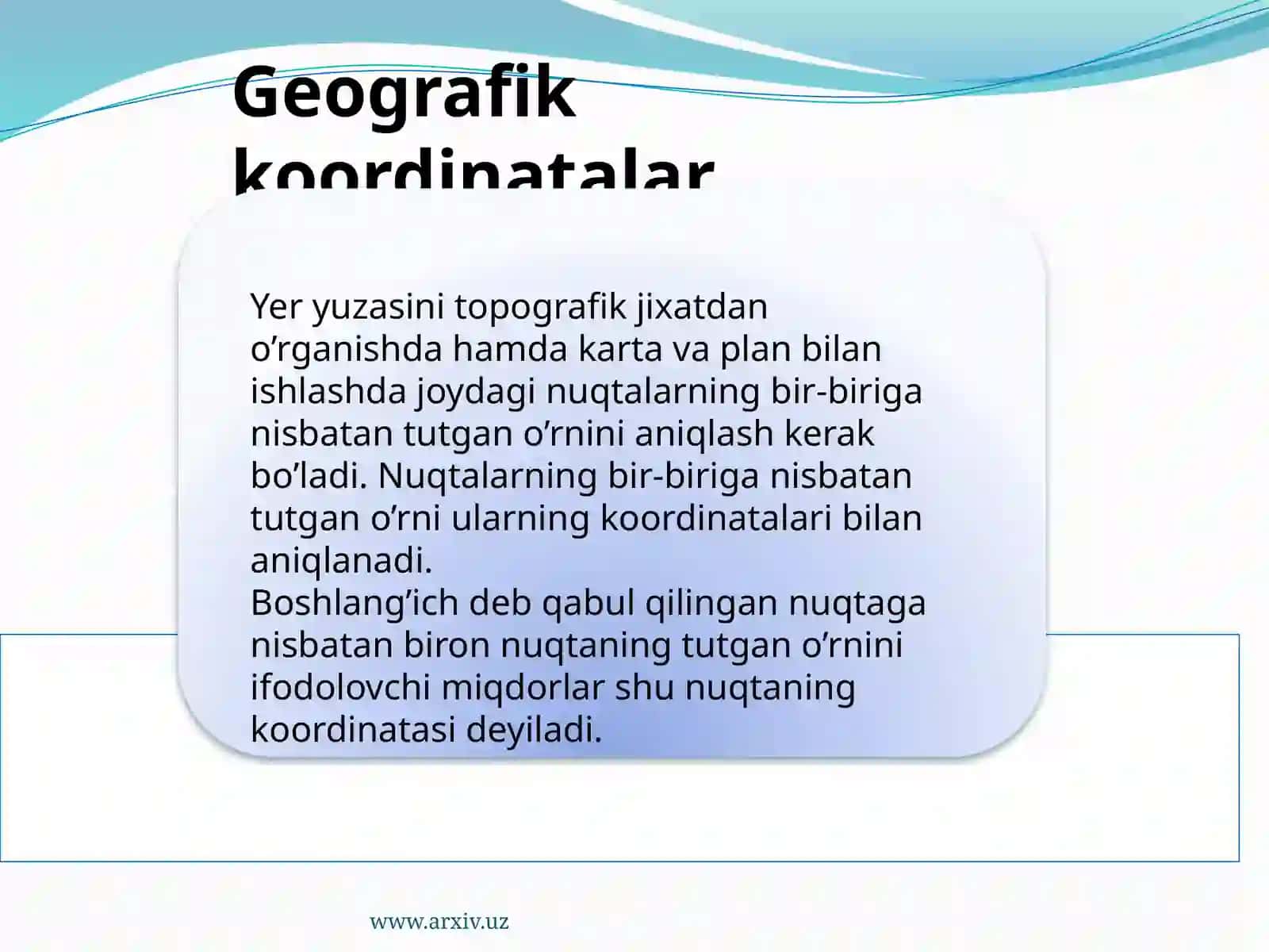 Geodeziyada qo’llaniladigan koordinatalar sistemasi 2