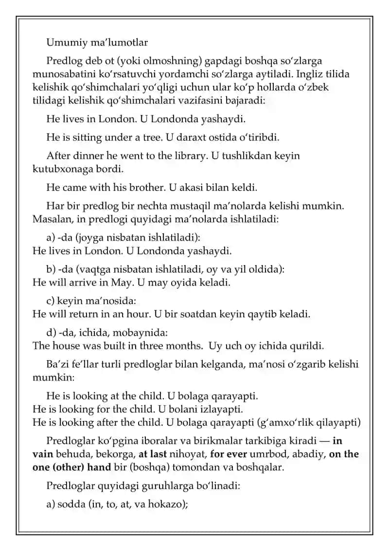 The Prepositions(Predloglar) 2