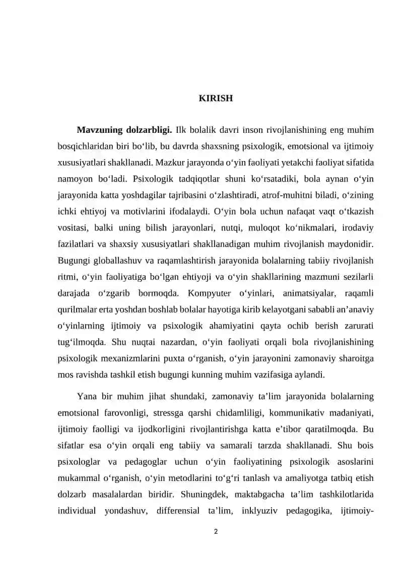 Ilk bolalik davrida o‘yin faoliyatining psixologik asoslari 2