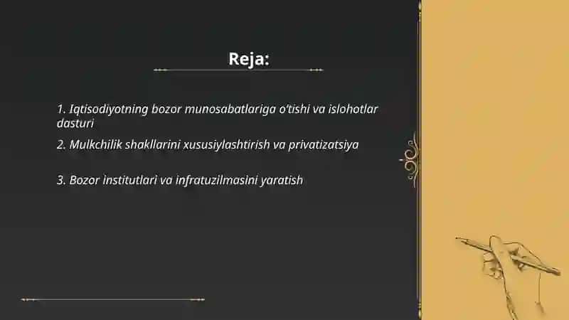 Iqtisodiyotning bozor munosabatlariga o‘tishi va islohotlar dasturi 2