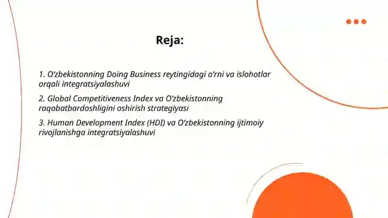 Iqtisodiy va ijtimoiy sohadagi ustuvor xalqaro reytinglar va ularga Oʻzbekistonning integratsiyalashuvi 2