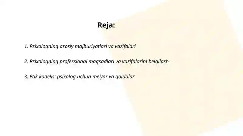 Psixologning majburiyati, maqsadi hamda psixologning kasbiy meʼyorlari 2