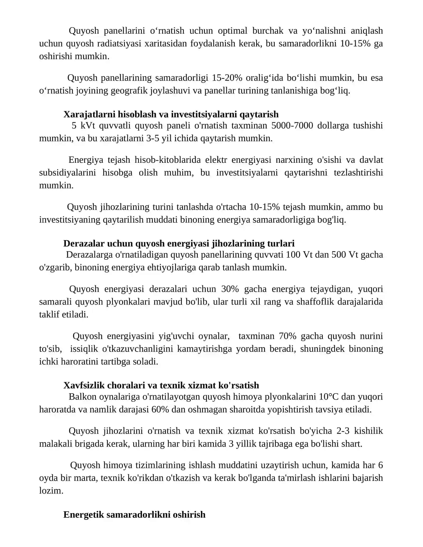 Quyosh jihozlarini tanlash va oynalar uchun issiqlik himoyasi 2