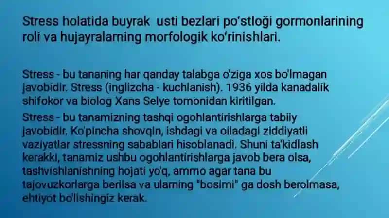 Stress holatida buyrak ustibozi log'i hormonlarining roli va morfologik ko'rinishlari 2