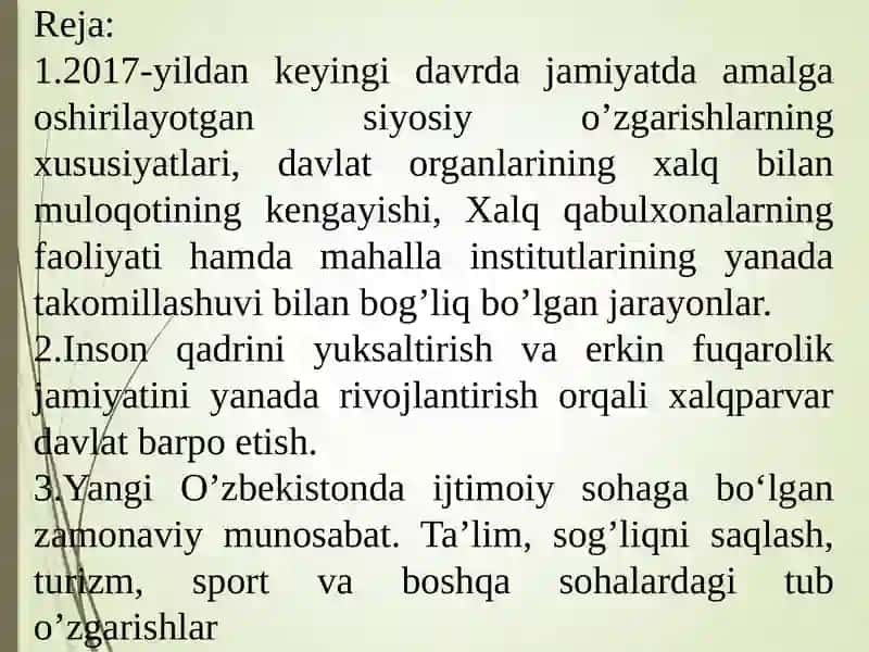 Yangi O’zbekistonda xalqchil va insonparvar davlat qurishning ijtimoiy-siyosiy ahamiyati 2