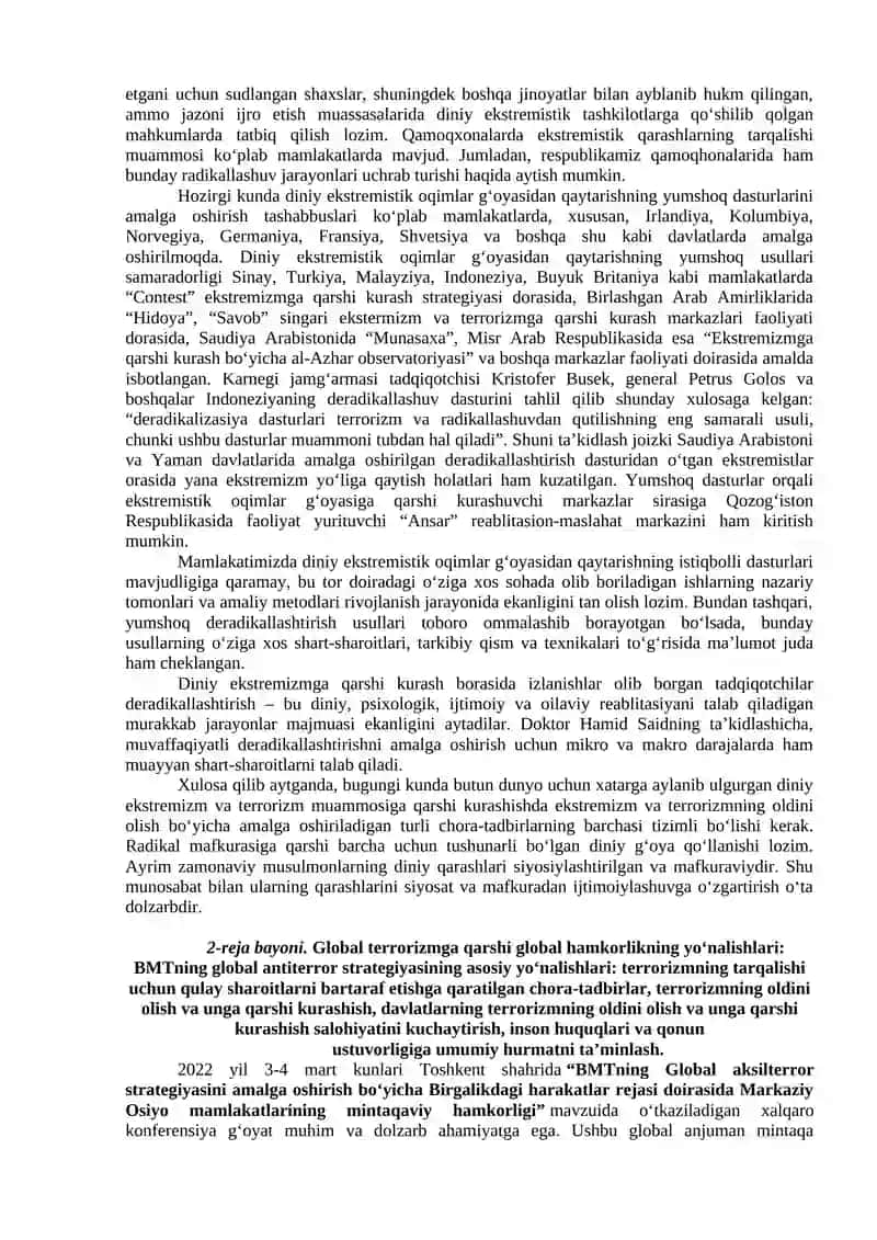 DUNYO HAMJAMIYATINING EKSTREMIZM VA TERRORIZMGA QARSHI KURASH TAJRIBASI 2