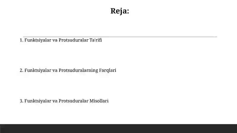 Funktsiyalar va Protsuduralar Ta'rifi 2