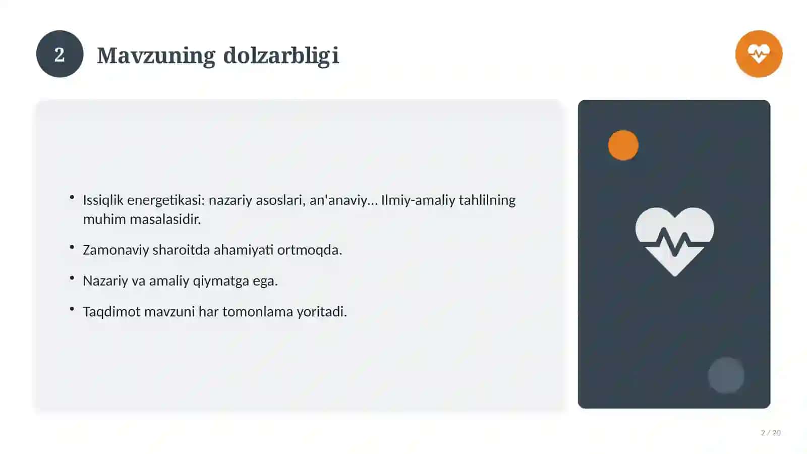 Issiqlik energetikasi: nazariy asoslari, an'anaviy yondashuvda (Amaliyot hisoboti) 2