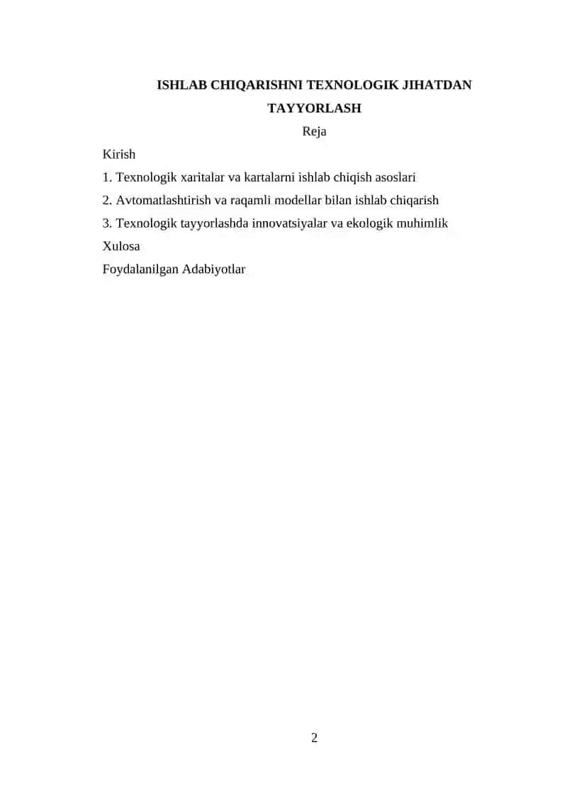 ISHLAB CHIQARISHNI TEXNOLOGIK JIHATDAN TAYYORLASH 2