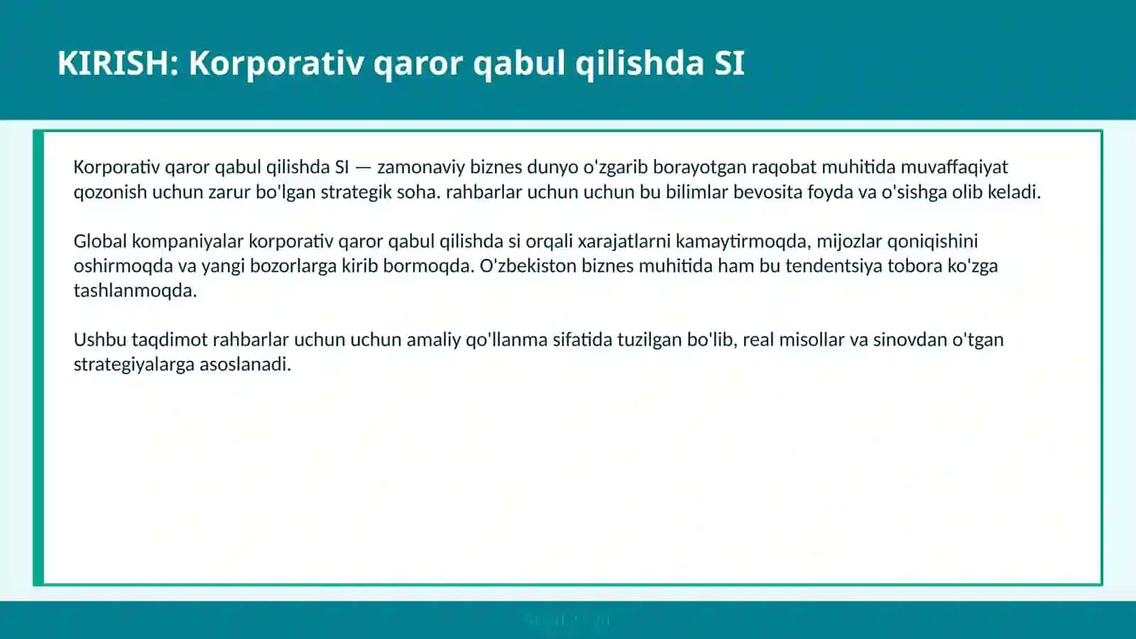 KORPORATIV QAROR QABUL QILISHDA SI 2