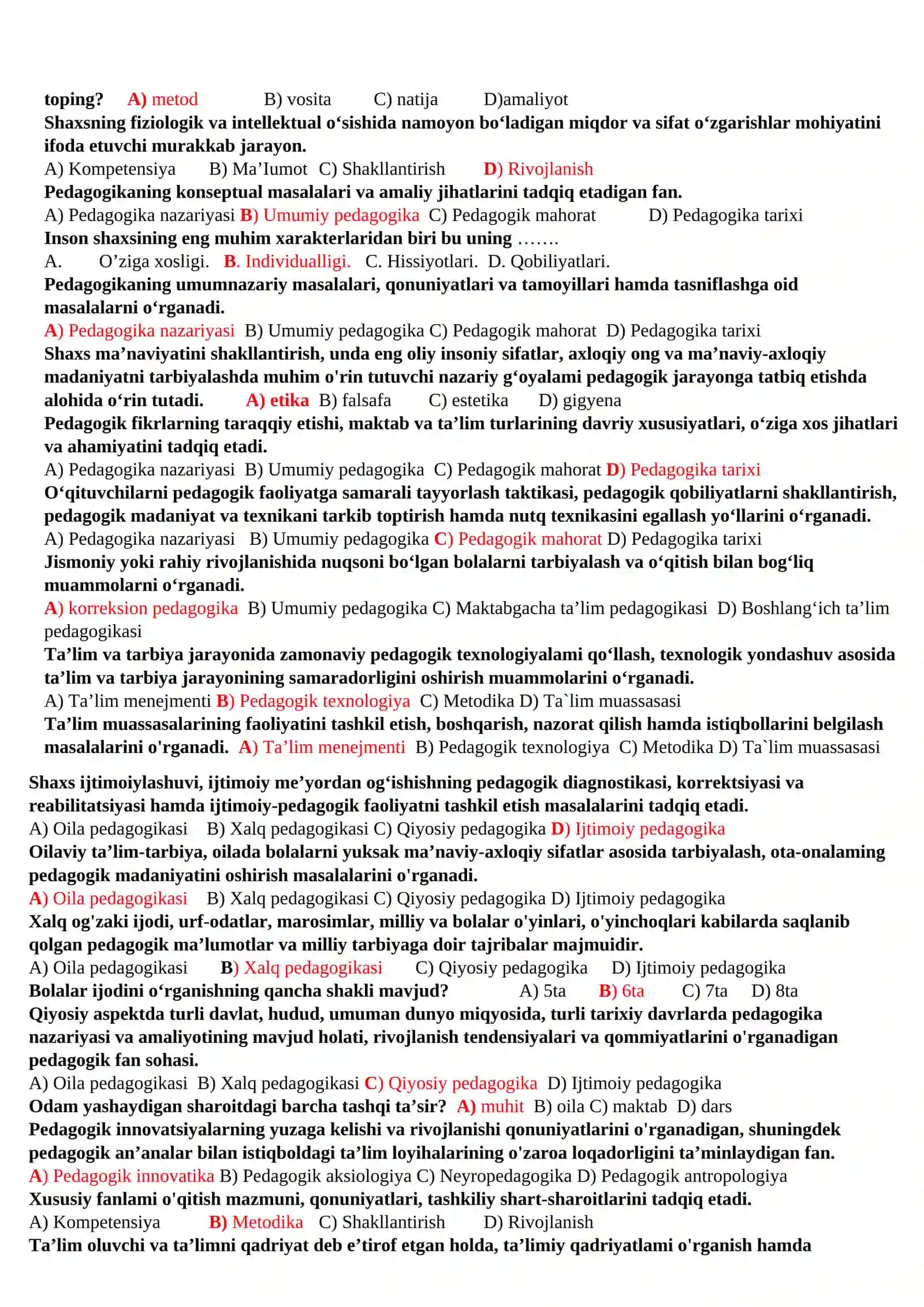 Pedagogika fanidan test savollar 2