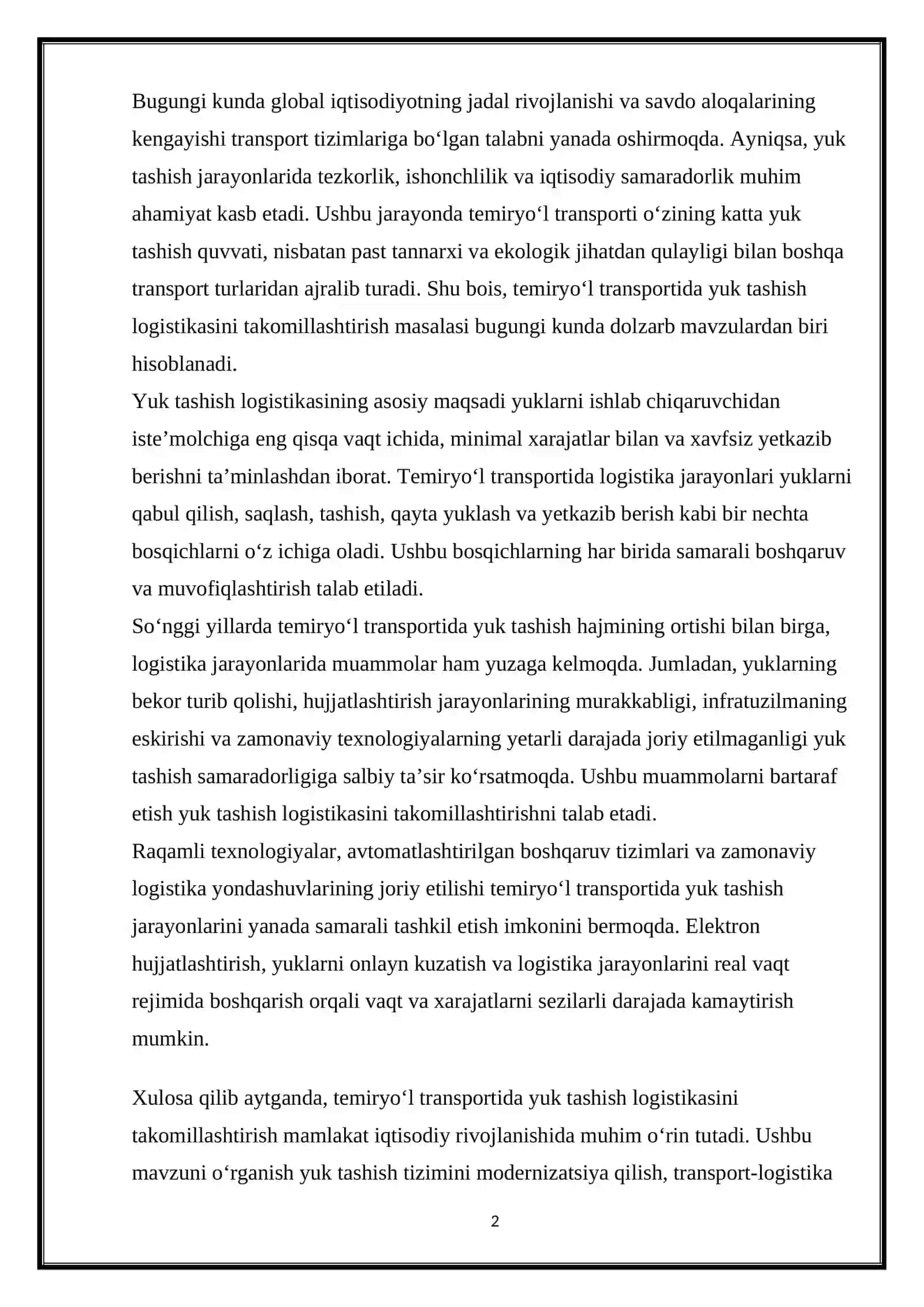 Temiryo‘l transportida yuk tashish logistikasini takomillashtirish yo‘llari 2