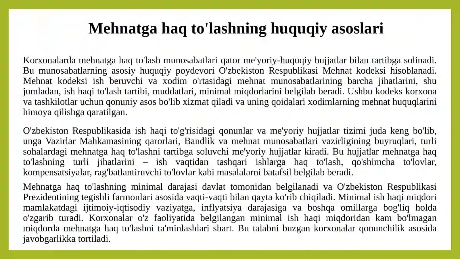 Mehnatga haq to'lashning huquqiy asoslari 2
