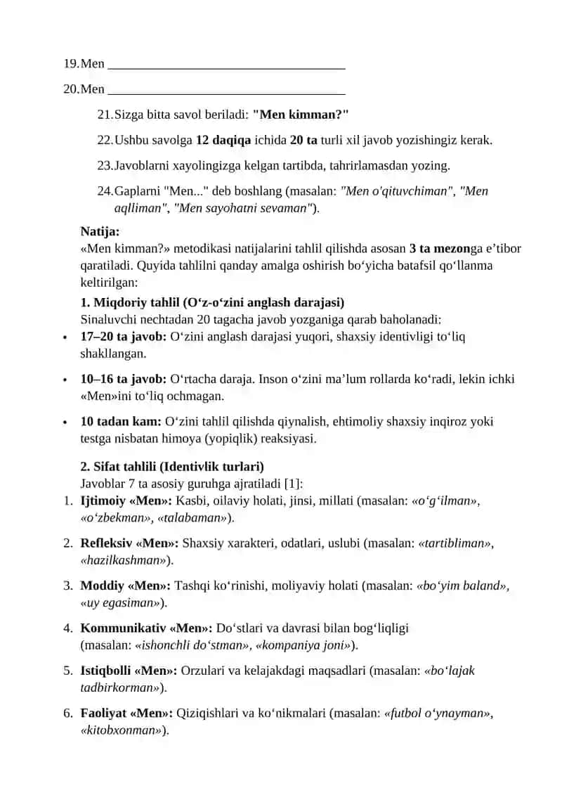 Men kimman? (yoki 20 ta bayonot testi) 2