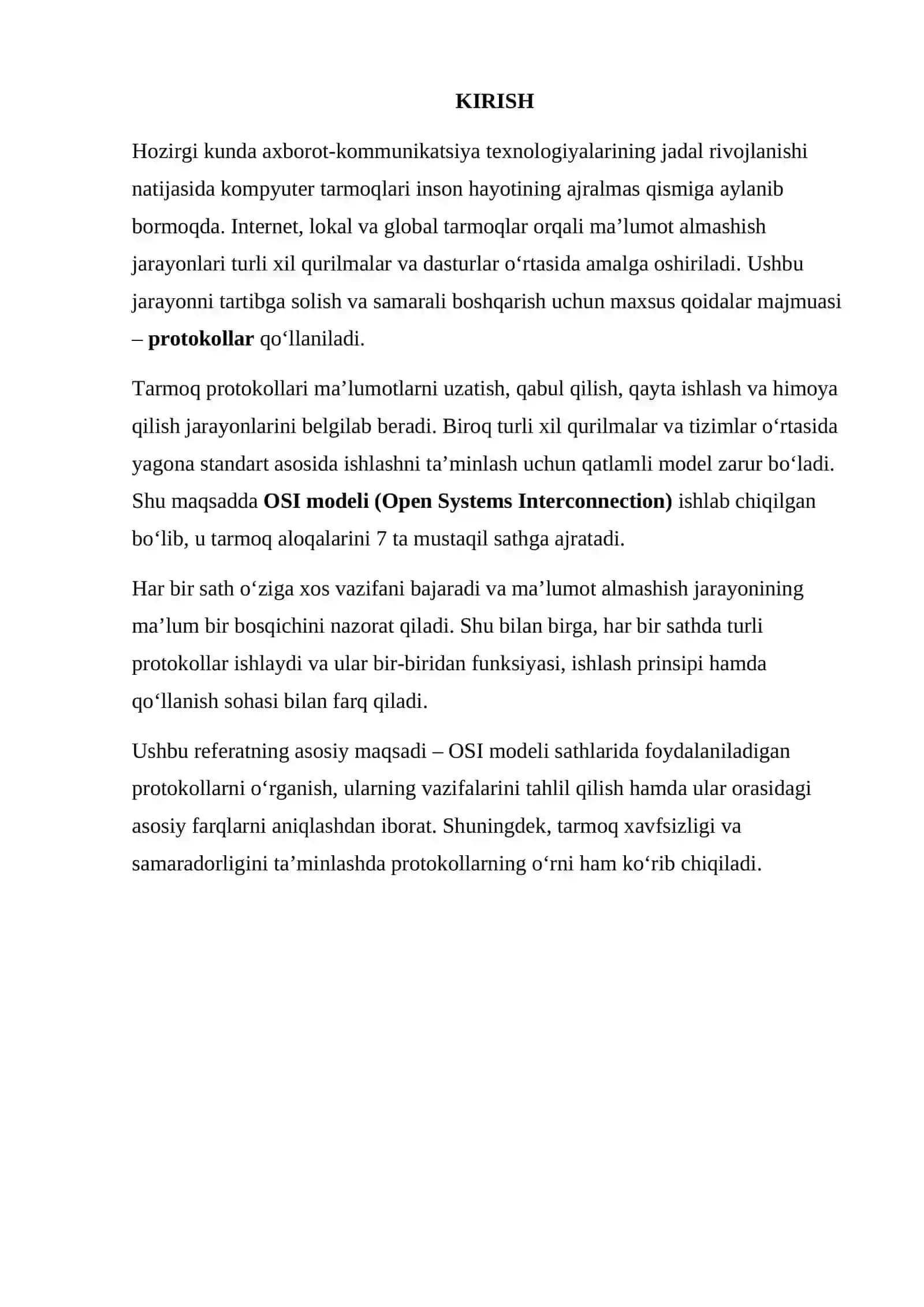 OSI modeli sathlarida foydalaniladigan protokollar orasidagi farqlar 2