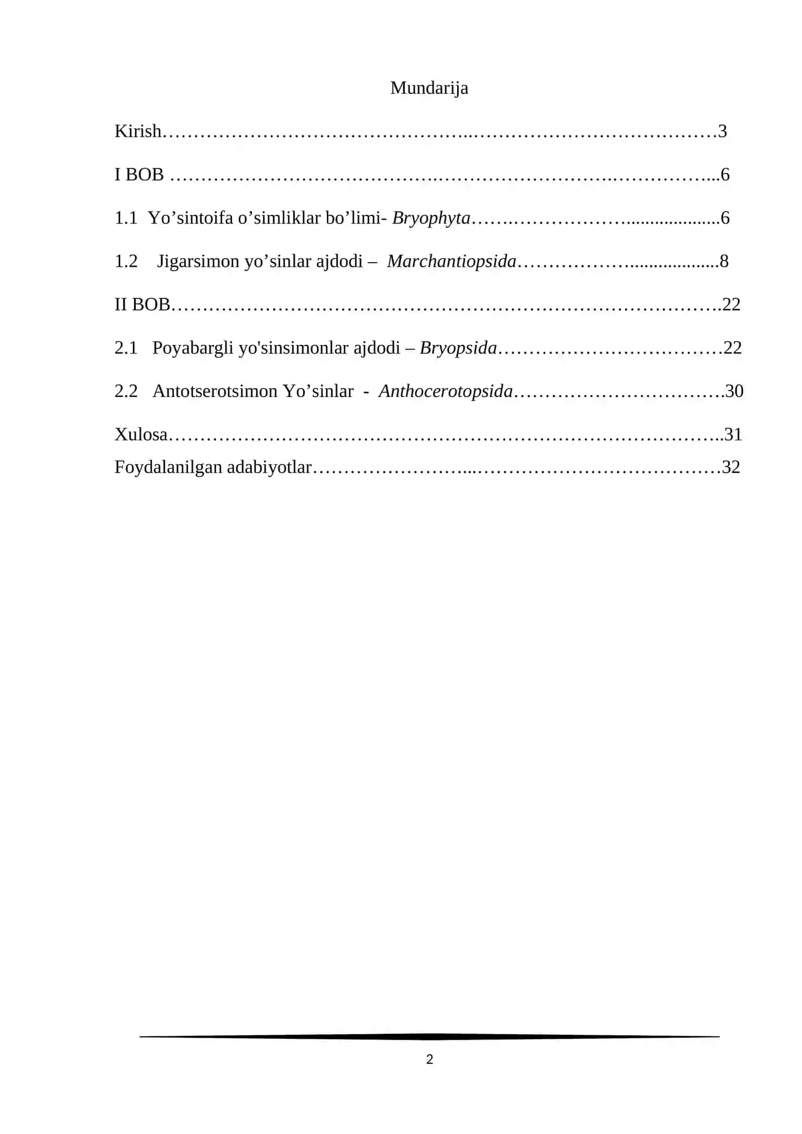 Kurs ishi "Yuksek Sporali O'simliklar" 2