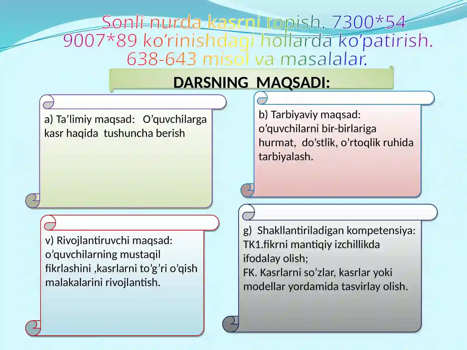 4-sinf matematika fanidan dars ishlanmasi 2