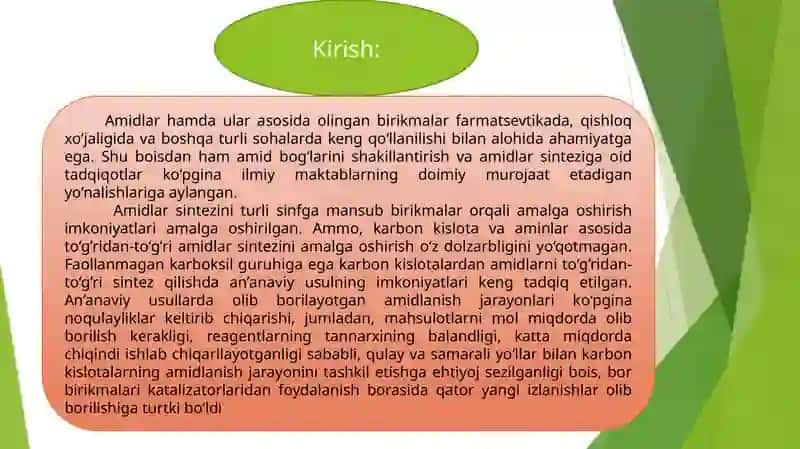 Bor birikmalari yordamida karbon kislota amidlari olinishi 2