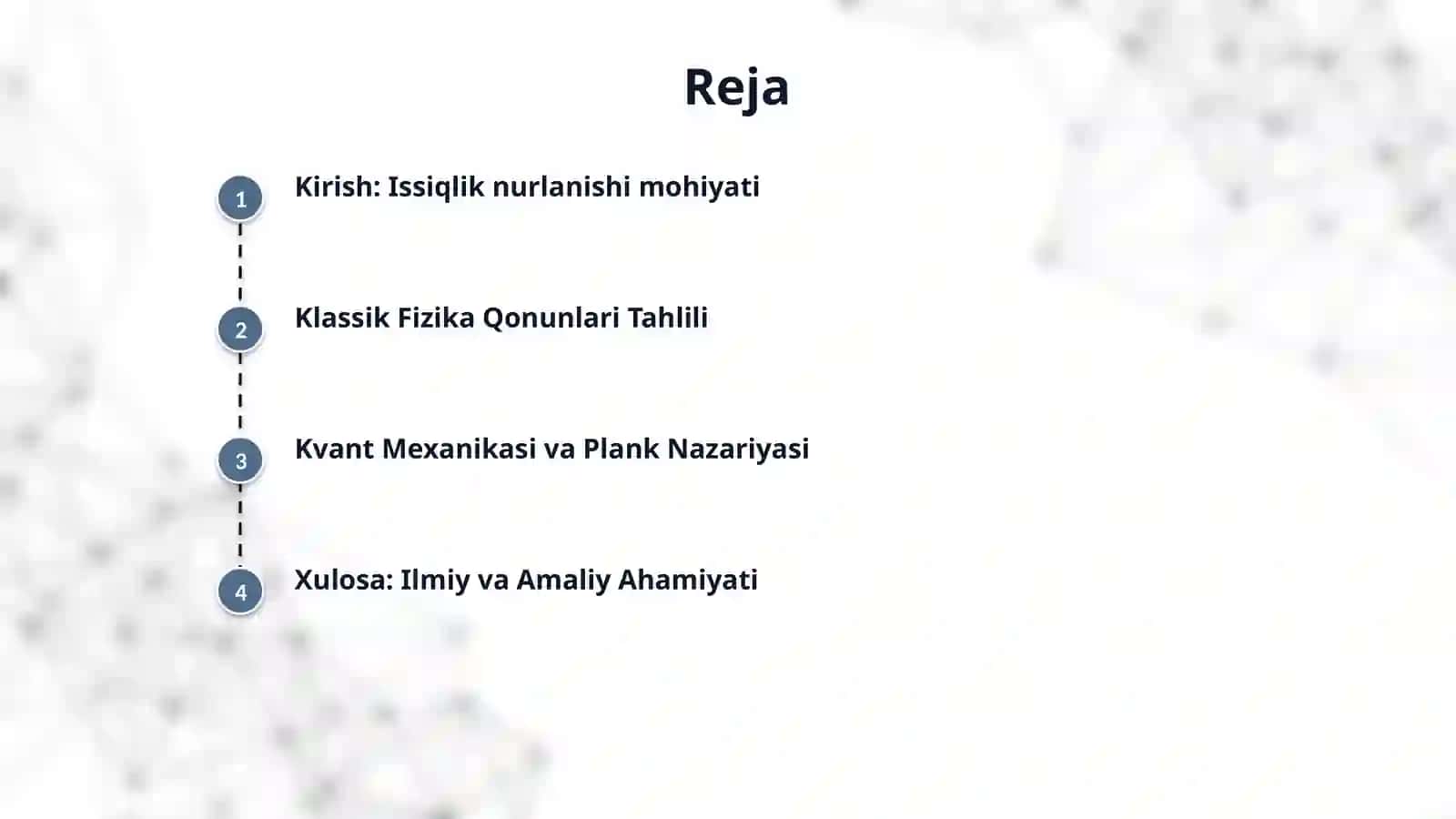Issiqlik nurlanishi(Krixgof qonuni, Stefan-Boltsman qonuni,Vinning siljish qonuni, Reley-Djins qonuni, Plank ifodasi) 2