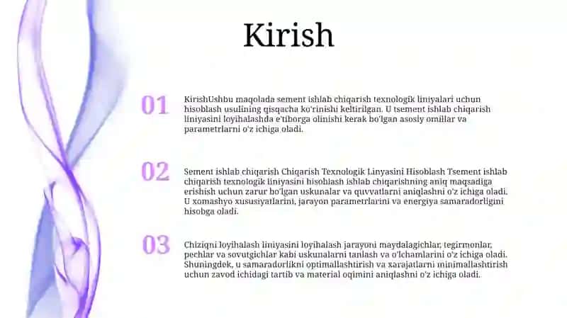 Sement Ishlab Chiqarish Texnologik Linyasini Hisoblash 2