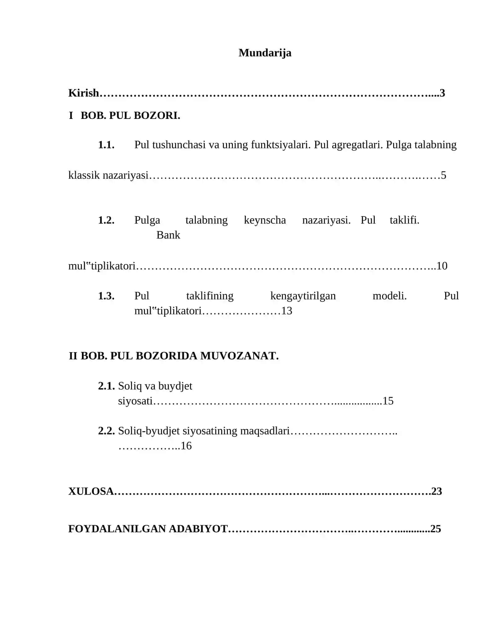 Pul bozorida muvozanat 2