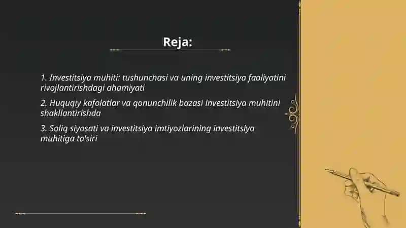 Investitsiya faoliyatini rivojlantirishda investitsiya muhutining oʻrni 2