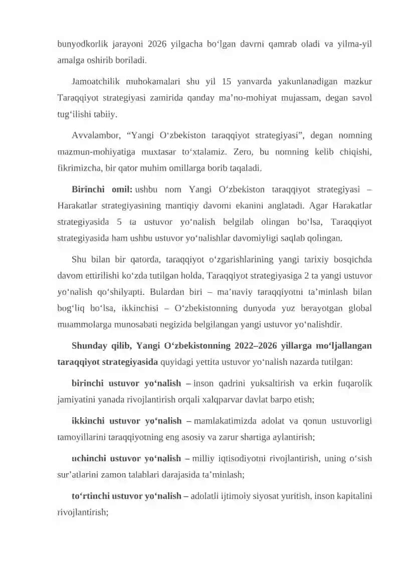 Yangi O‘zbekiston tarraqiyot strategiyasi 2