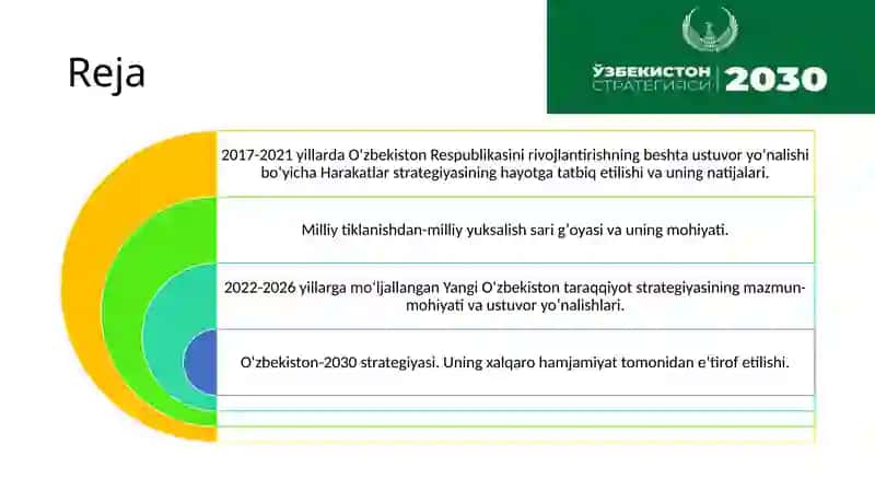 YANGI O‘ZBEKISTONDA PREZIDENT SH. M. MIRZIYOYEV RAHBARLIGI VA TASHABBUSI OSTIDA AMALGA OSHIRILAYOTGAN ISLOHOTLAR 2