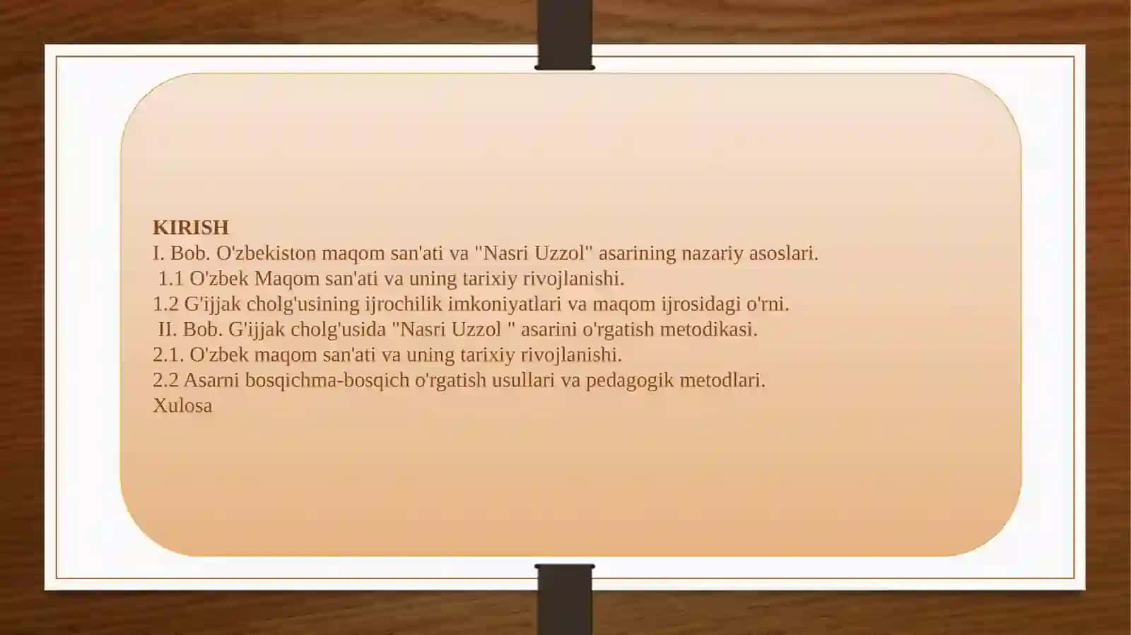 Nasri Uzzol asarini g'ijjak cholg'usida ijro etishni o'rgatish metodikasi 2