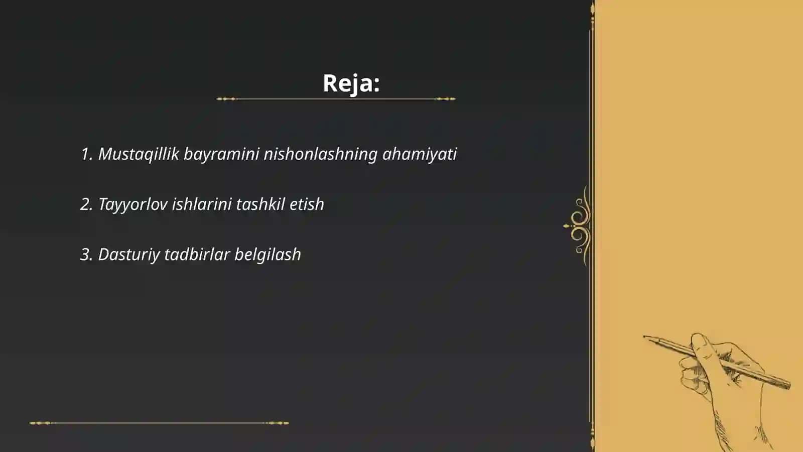 O’zbekiston Respublikasi davlat mustaqilligning 33 yillik bayramiga tayorgrlik koʻrish va uni oʻtkaish toʻgʻrisda 2