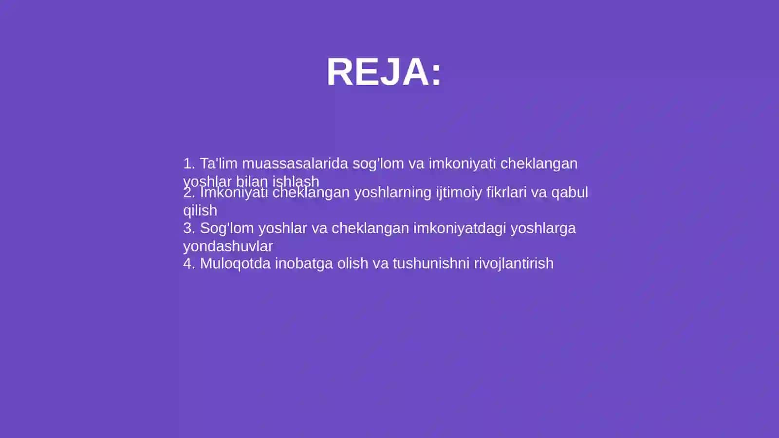 Ta'lim muassasalarida sog'lom va imkoniyati cheklangan yoshlar o'zlar muloqatining ijtimoiy pertseptsiya 20 varaq slayd 2