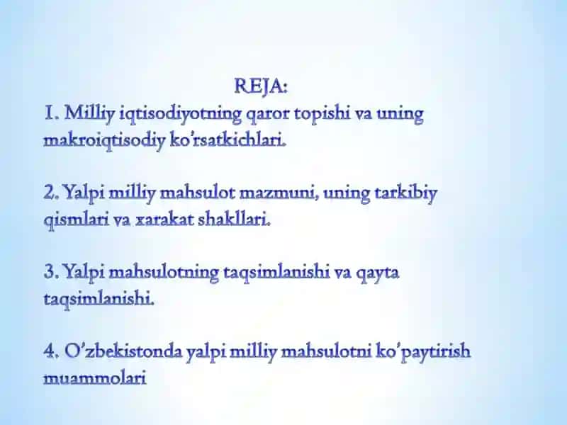 Milliy iqtisodiyot va makroiqtisodiyot ko'rsatkichlari 2